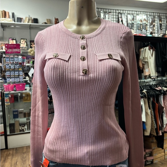 Pink Ribbed Long Sleeve Top - Picture 8 of 9